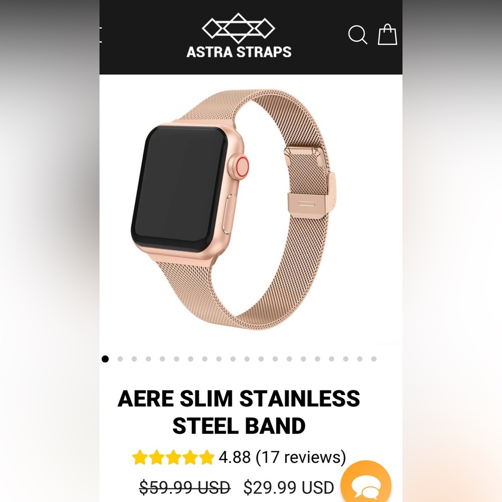 Astra Straps Aere Slim Stainless Steel Apple Watch Band 40mm Rose Gold NWT